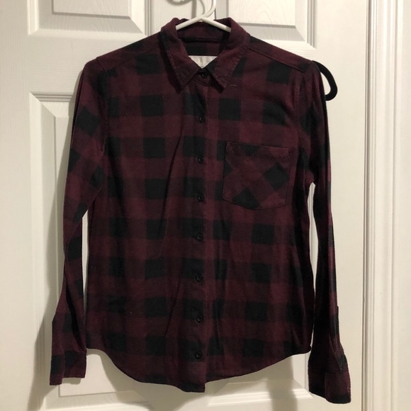 Bluenotes Boyfriend Fit Maroon and Black Flannel - Picture 2 of 4